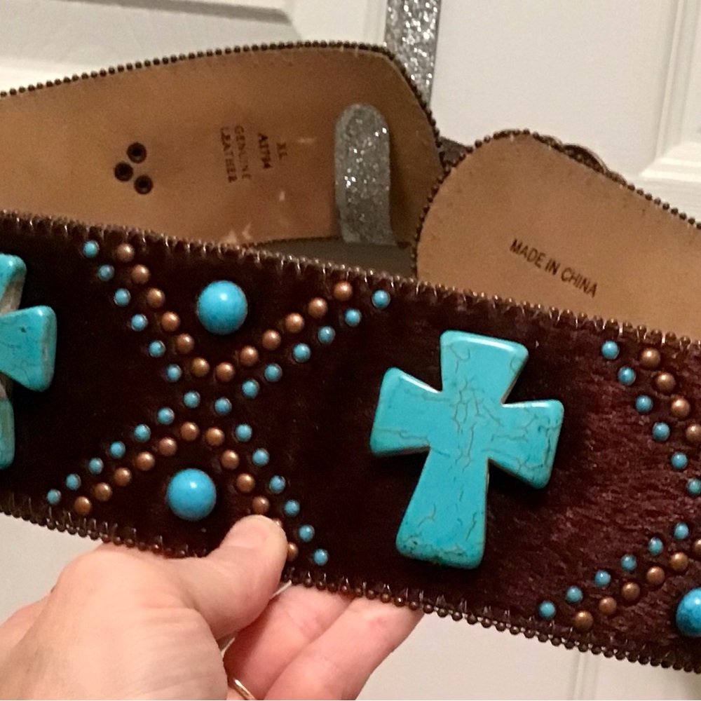 NFR Vtg genuine leather cowhide Studded Leather Belt